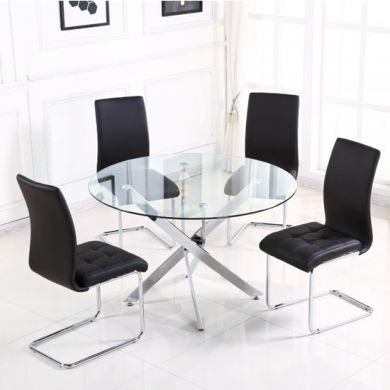 Samurai Large Clear Glass Dining Set With Chrome Legs And 4 Chairs
