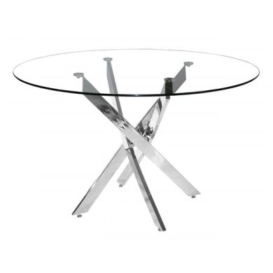 Samurai Round Clear Glass Dining Table With Chrome Metal Legs