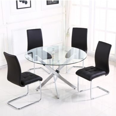 Samurai Small Clear Glass Dining Set With Chrome Legs And 4 Chairs