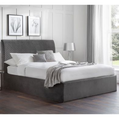 Sanderson Quilted Storage Velvet Super King Size Bed In Grey