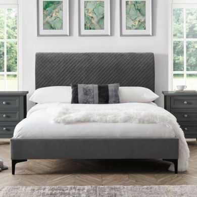 Sanderson Quilted Velvet Super King Size Bed In Grey