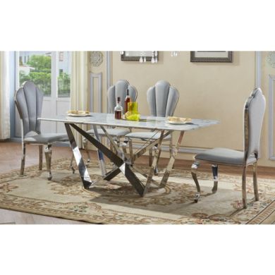 Sardinia Natural Stone Marble Dining Set In Lacquer With 6 Chairs