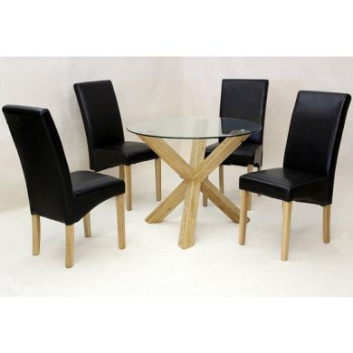 Saturn Medium Round Clear Glass Dining Set With 4 Chairs