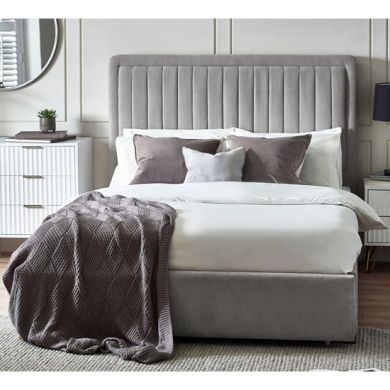 Savannah Fabric King Size Bed With Drawer In Grey