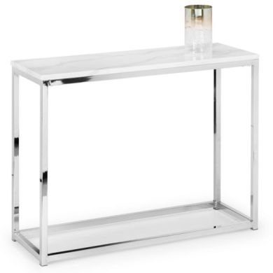 Scala White Marble Top Console Table With Chrome Legs