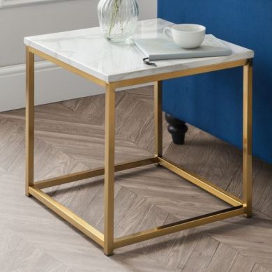 Scala Wooden Coffee Table In White Marble Effect With Gold Frame