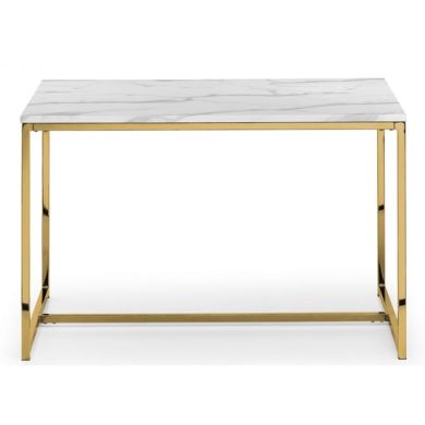 Scala Wooden Dining Table In White Marble Effect With Gold Frame