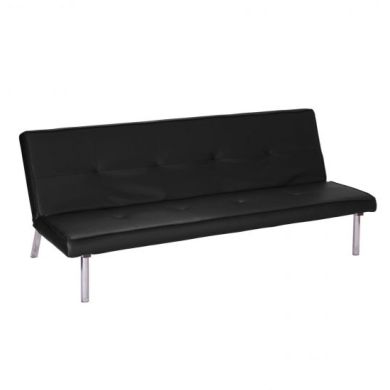 Seattle Faux Leather Sofa Bed In Black With Chrome Legs
