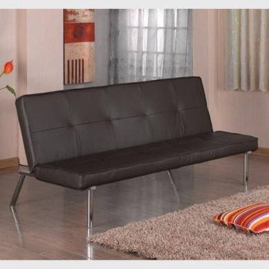 Seattle Faux Leather Sofa Bed In Brown With Chrome Legs