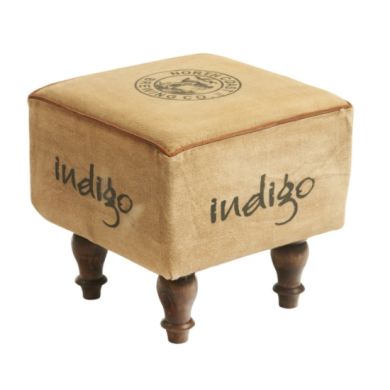 Seeba Fabric Upholstered Stool In Cream With Dark Brown Wooden legs