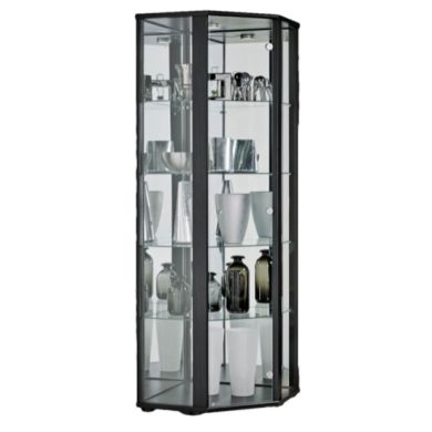 Selby 1 Door Corner Display Cabinet In Black With 5 Shelves