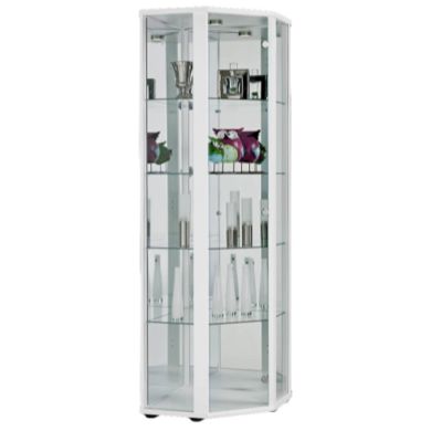 Selby 1 Door Corner Display Cabinet In White With 5 Shelves