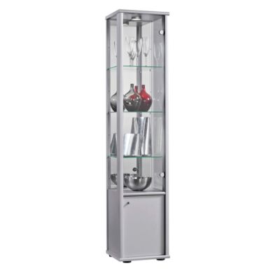 Selby 1 Door Display Cabinet In Silver With Base Unit And 4 Shelves