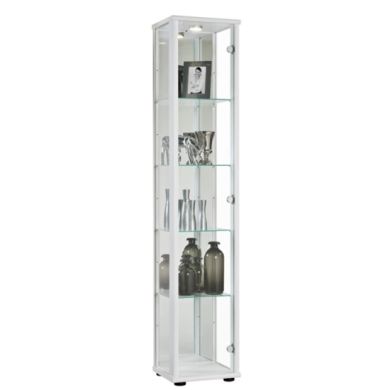 Selby 1 Door Display Cabinet In White With 5 Shelves