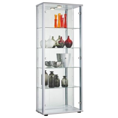 Selby 2 Doors Display Cabinet In Silver With 5 Shelves