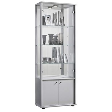 Selby 2 Doors Display Cabinet In Silver With Base Unit And 4 Shelves