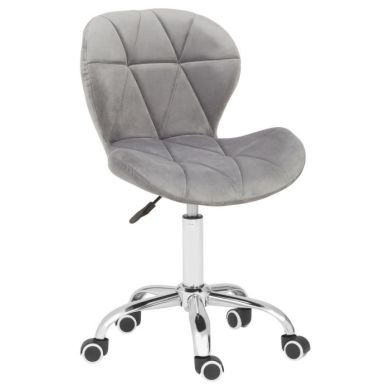 Senton Velvet Upholstered Home And Office Chair In Grey With Swivel Base