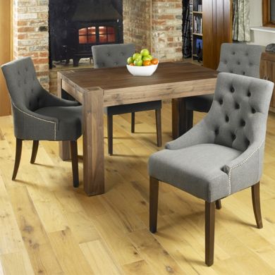 Mayan Wooden Dining Table In Walnut With 4 Vrux Slate Armchairs