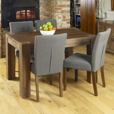 Shiro Extending Wooden Dining Table In Walnut With 6 Vrux Slate Chairs
