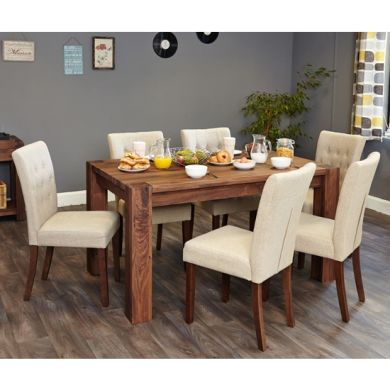 Shiro Large Wooden Dining Table In Walnut With 6 Vrux Biscuit Chairs