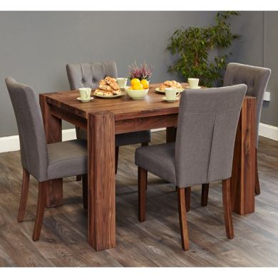 Shiro Large Wooden Dining Table In Walnut With 6 Vrux Slate Chairs