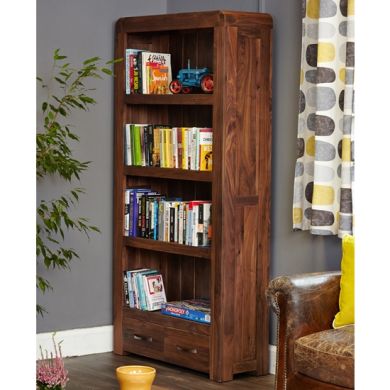 Shiro Large Wooden 2 Drawers Bookcase In Walnut