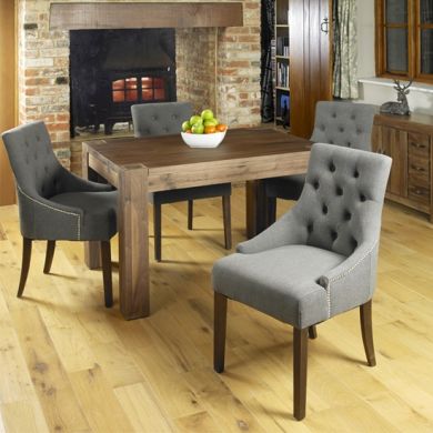 Mayan Large Wooden Dining Table In Walnut With 4 Vrux Slate Armchairs