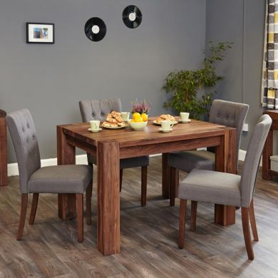 Mayan Large Wooden Dining Table In Walnut With 6 Vrux Slate Chairs