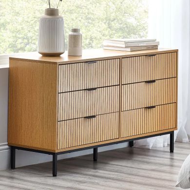 Sia Wide Wooden Chest Of 6 Drawers In Oak