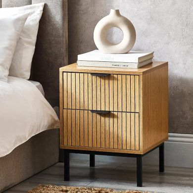 Sia Wooden Bedside Cabinet With 2 Drawers In Oak