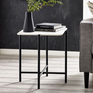 Siena Square Marbled Sintered Stone Lamp Table In White