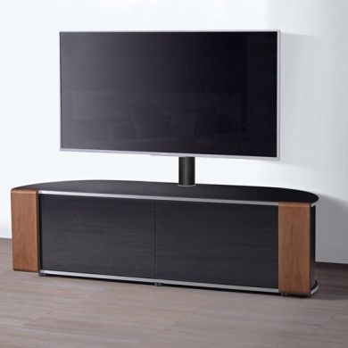 Sirius TV Stand Corner In Black High Gloss And Oak Walnut With Push Release Doors