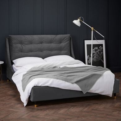 Sloane Velvet Upholstered King Size Bed In Grey