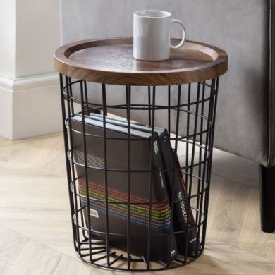 Smithson Wooden Storage Lamp Table In Walnut Effect