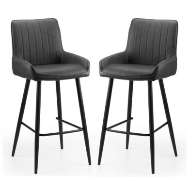 Soho Black Faux Leather Bar Stools In Pair