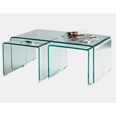 Angola Glass Coffee Table In Clear With 2 Side Tables