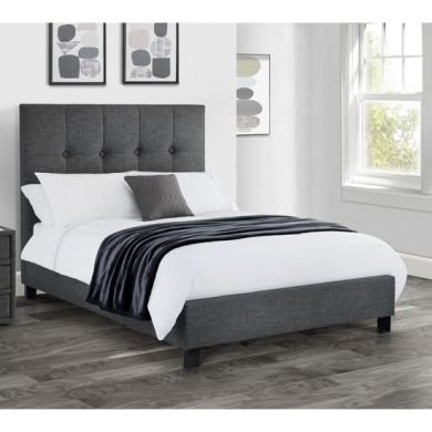 Sorrento Linen Fabric High Headboard Super King Size Bed In Slate Grey