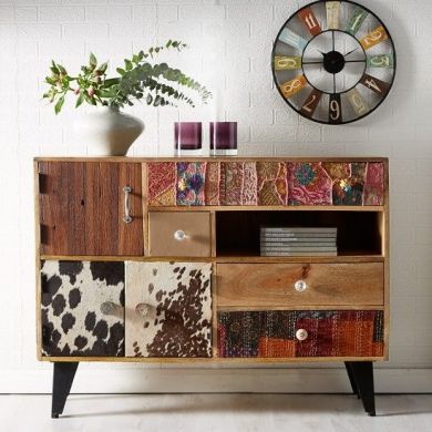 Sorio Large Sideboard In Reclaimed Wood With 3 Doors And 4 Drawers