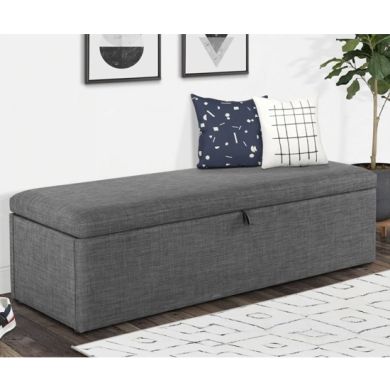 Sorrento Linen Upholstered Blanket Box In Slate Grey