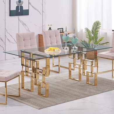 Spectra Clear Glass Dining Table with Gold Stainless Steel Legs