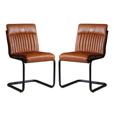 Sreka Brown Faux Leather Dining Chairs In Pair