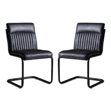 Sreka Dark Grey Faux Leather Dining Chairs In Pair