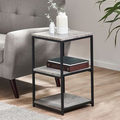 Staten Tall Narrow Wooden Side Table In Concrete Effect