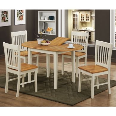 Stacey Extending Wooden Dining Set In Natural Oak And White With 4 Chairs