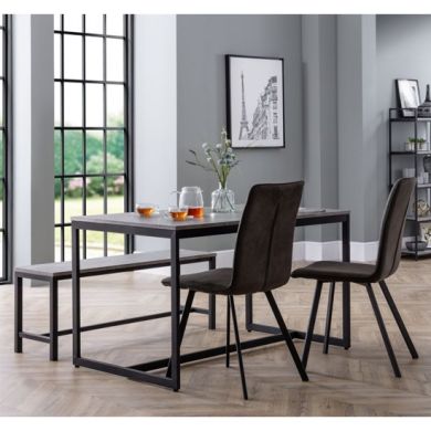 Staten Concrete Effect Dining Table With Bench And 2 Monroe Chairs