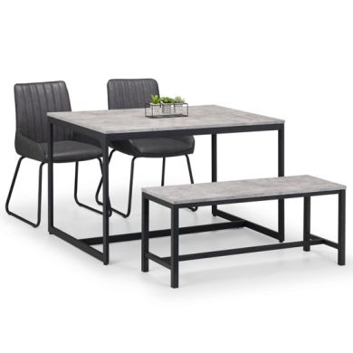 Staten Concrete Effect Dining Table With Bench And 2 Soho Chairs