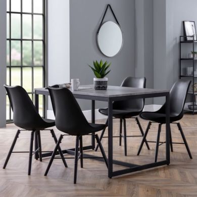 Staten Dining Table In Concrete Effect With 4 Kari Black Chairs