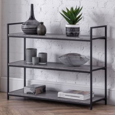 Staten Wooden Low Bookcase In Concrete Effect
