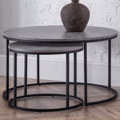 Staten Wooden Nesting Coffee Tables In Concrete Effect