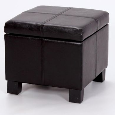 Stella Faux Leather Storage Ottoman In Black